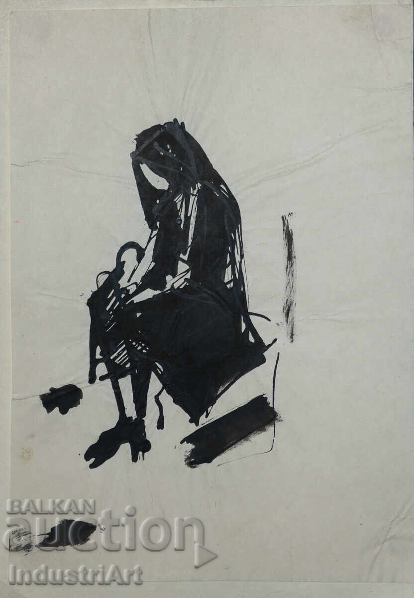 Auction Interesting ink painting, female figure Auction Interesting ink painting, female figure