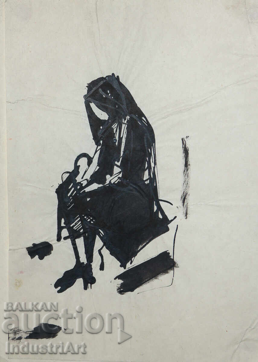 Interesting ink painting, female figure Interesting ink painting, female figure