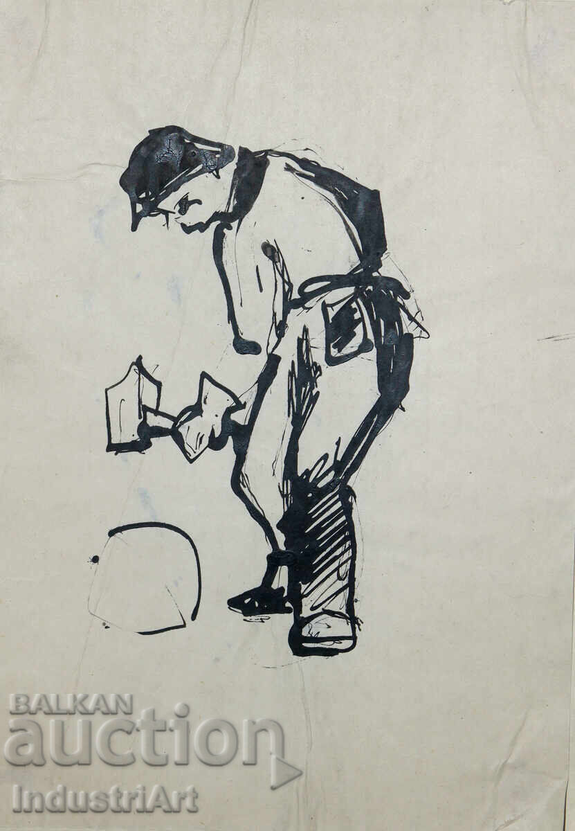 Auction  Interesting ink painting by a blacksmith