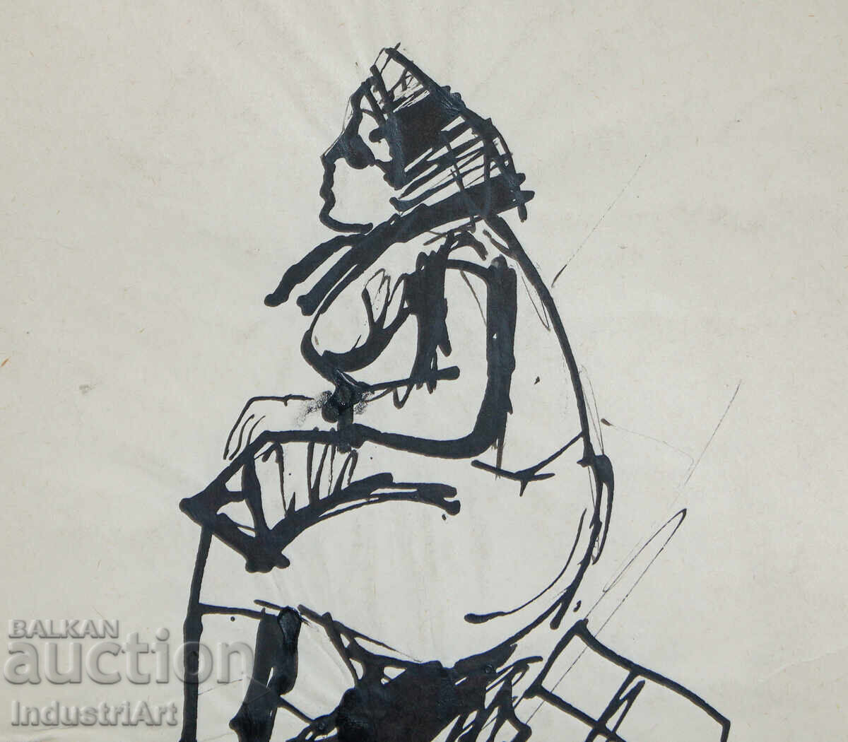 Delivery of Interesting ink painting of a seated woman