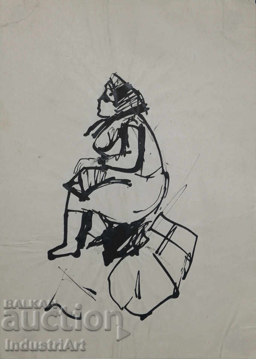 Interesting ink painting of a seated woman