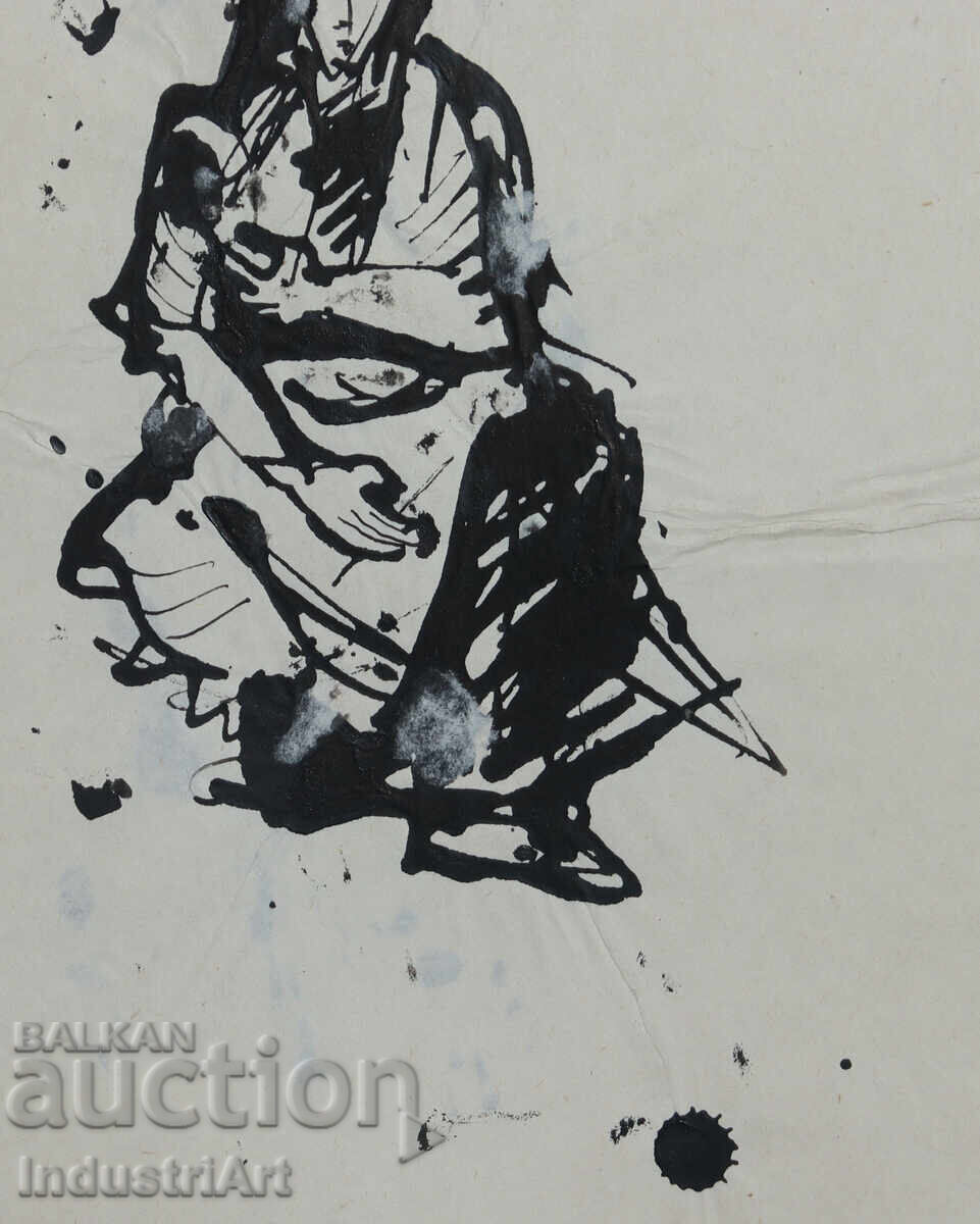 Interesting ink painting of a seated woman - 5
