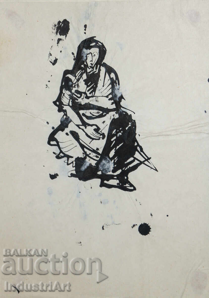 Interesting ink painting of a seated woman
