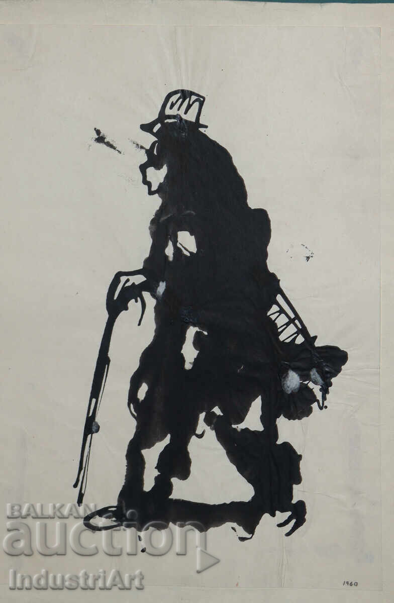 Interesting ink portrait painting 1960 with price 100.00 BGN | € 51.13