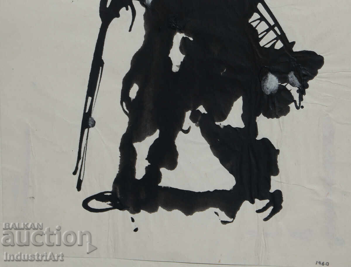 Interesting ink portrait painting 1960 - 5