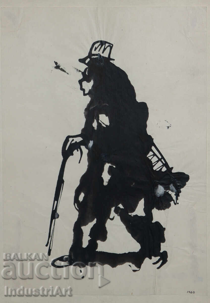 Interesting ink portrait painting 1960