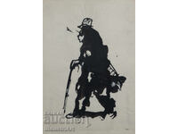 Tablou interesant, portret în tuș, 1960