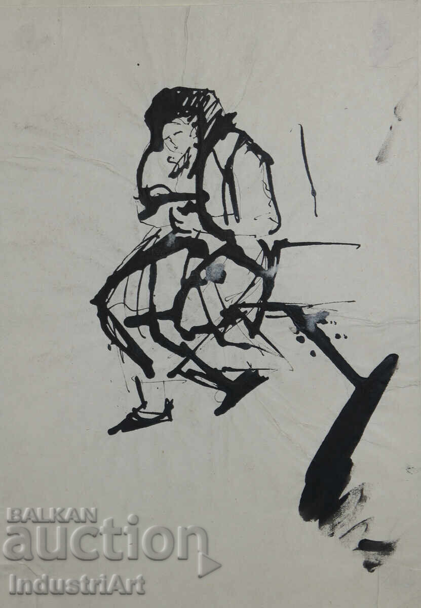 Auction  Interesting ink painting, female figure