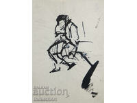 Tablou interesant cu tuș, figură feminină