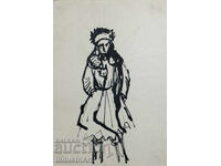 Tablou interesant cu tuș, figură feminină