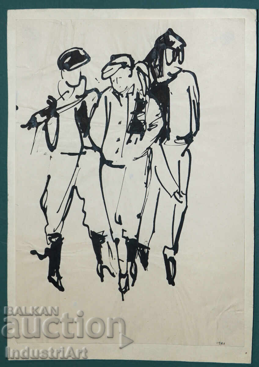 Ενδιαφέρουσα εικόνα με μελάνι γυναικείες φιγούρες 1961 με τιμή 100.00 BGN | € 51.13