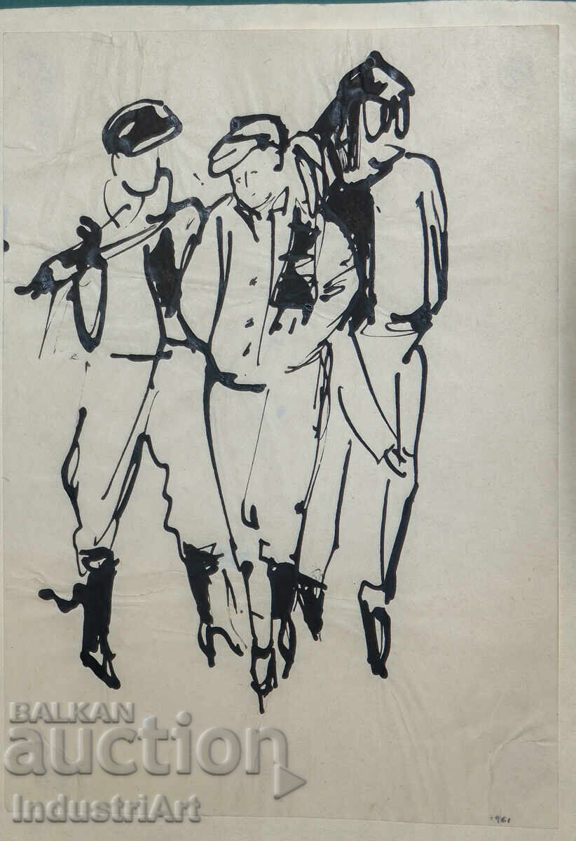 Δημοπρασία Ενδιαφέρουσα εικόνα με μελάνι γυναικείες φιγούρες 1961