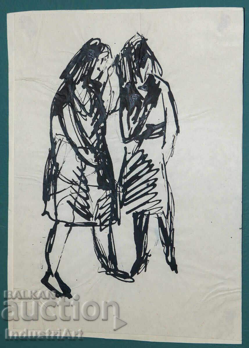 Ενδιαφέρουσα εικόνα με μελάνι γυναικείες φιγούρες 1961 με τιμή 100.00 BGN | € 51.13