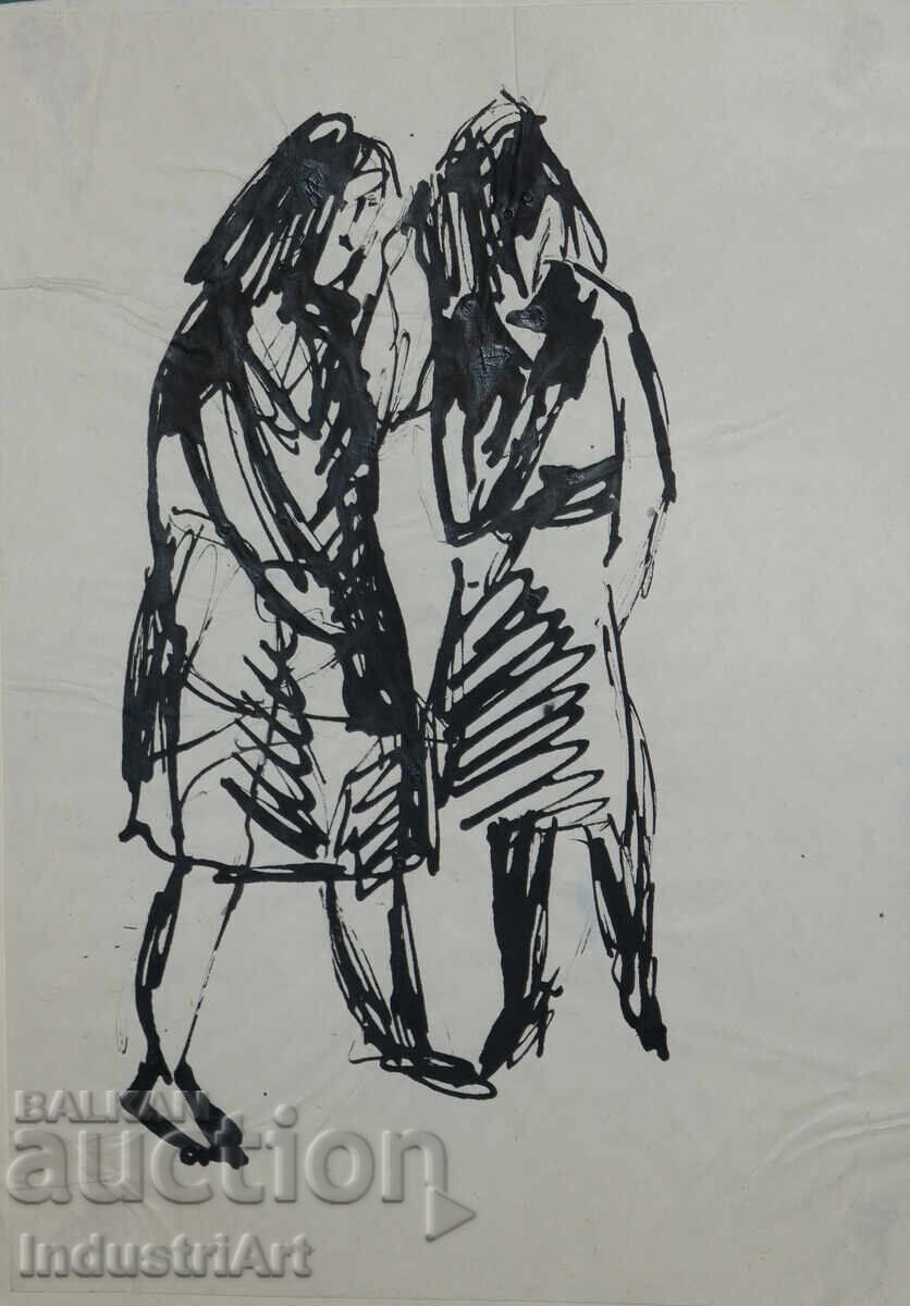 Δημοπρασία Ενδιαφέρουσα εικόνα με μελάνι γυναικείες φιγούρες 1961