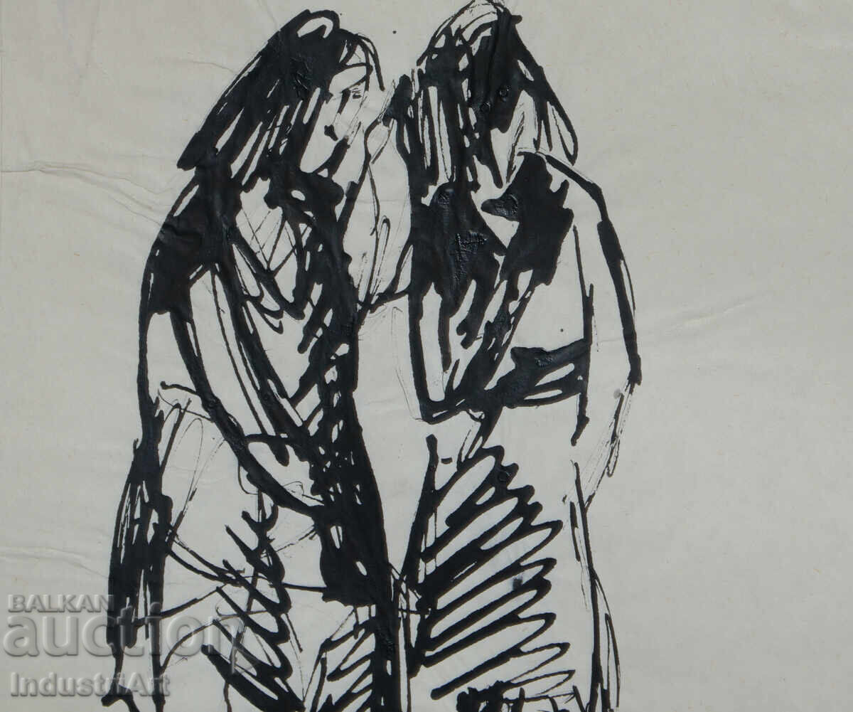 Παράδοση Ενδιαφέρουσα εικόνα με μελάνι γυναικείες φιγούρες 1961