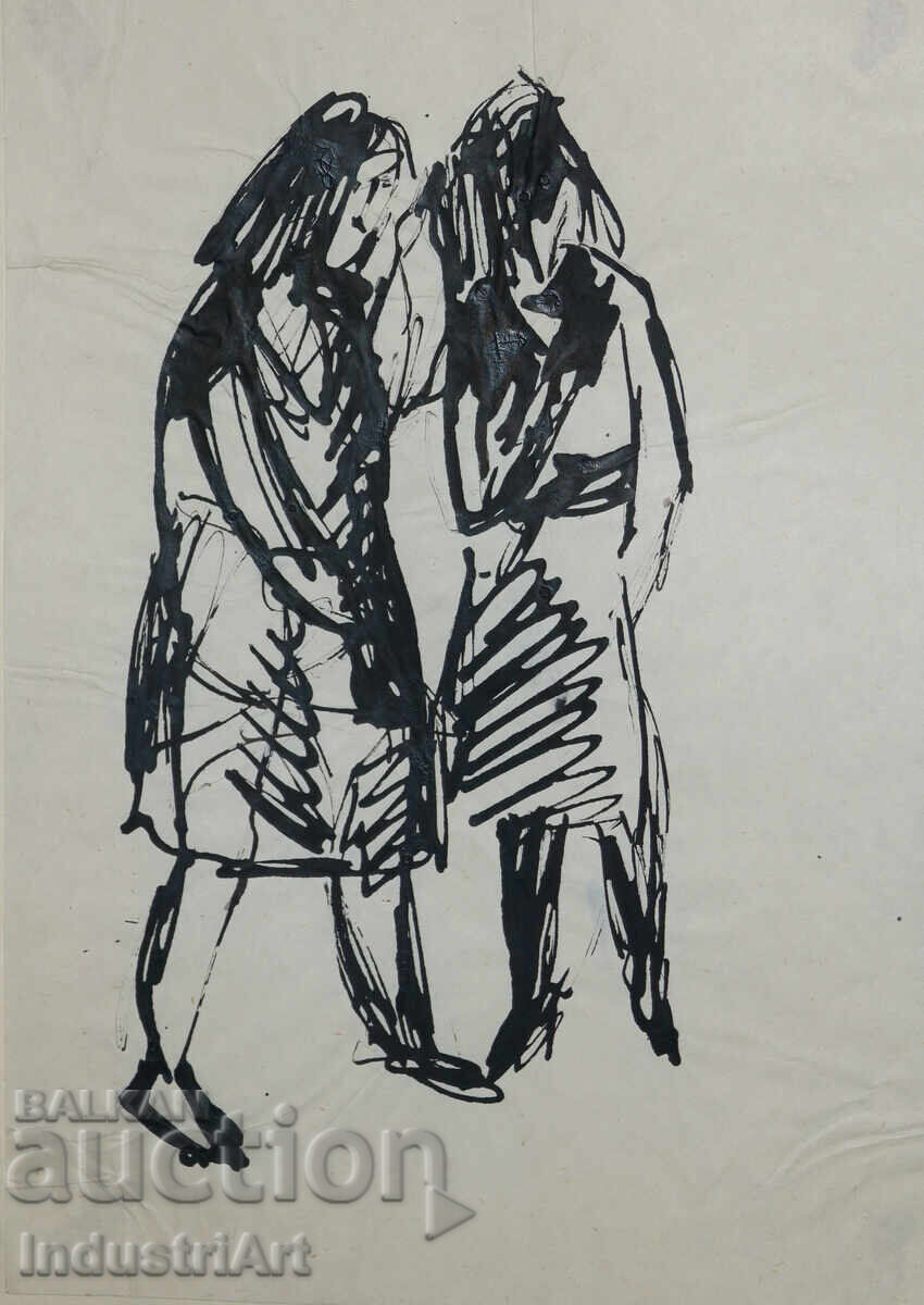 Ενδιαφέρουσα εικόνα με μελάνι γυναικείες φιγούρες 1961