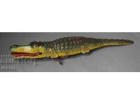 Παλιό Γερμανικό μεταλλικό μηχανικό παιχνίδι φιγούρα κροκόδειλος