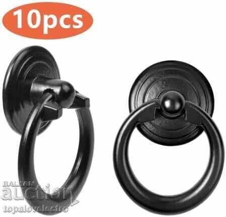 Auction  Set of 10 vintage cabinet handles, black metal