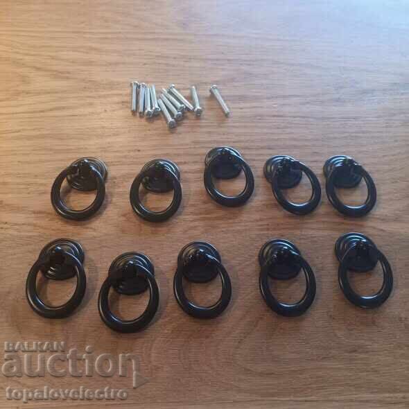 Delivery of Set of 10 vintage cabinet handles, black metal