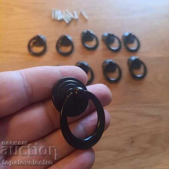 Set of 10 vintage cabinet handles, black metal - 5