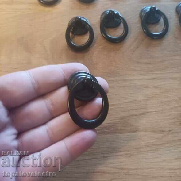 Set of 10 vintage cabinet handles, black metal - 6
