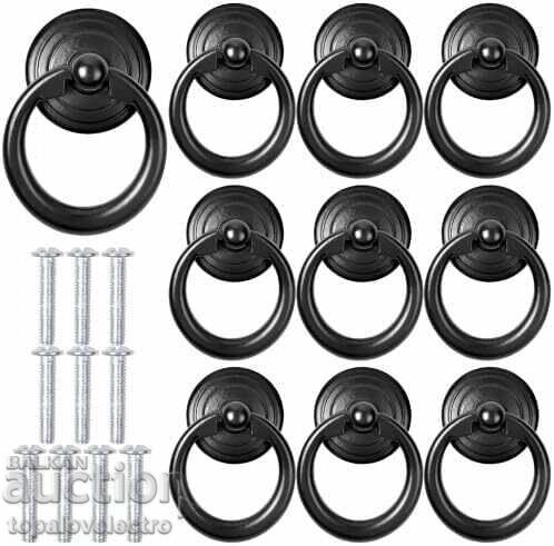 Set of 10 vintage cabinet handles, black metal