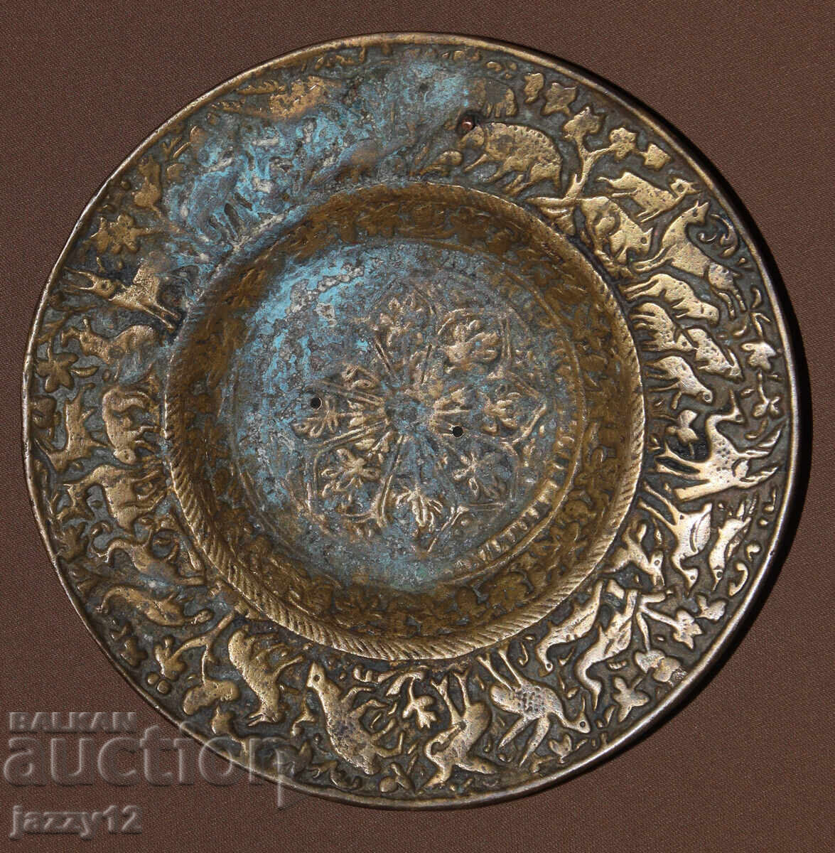 Auction  Old small bronze decorative plate