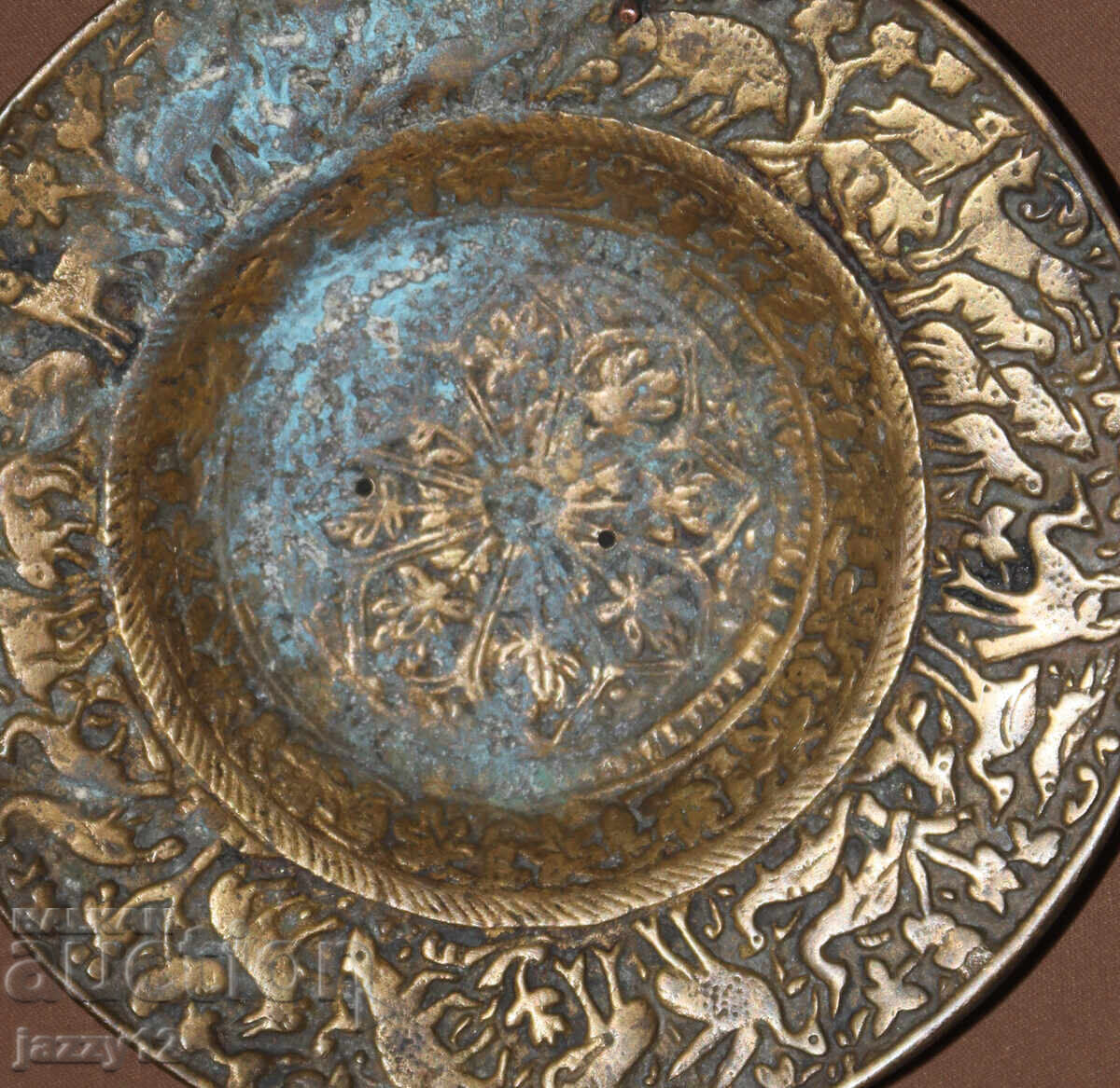 Old small bronze decorative plate - 5
