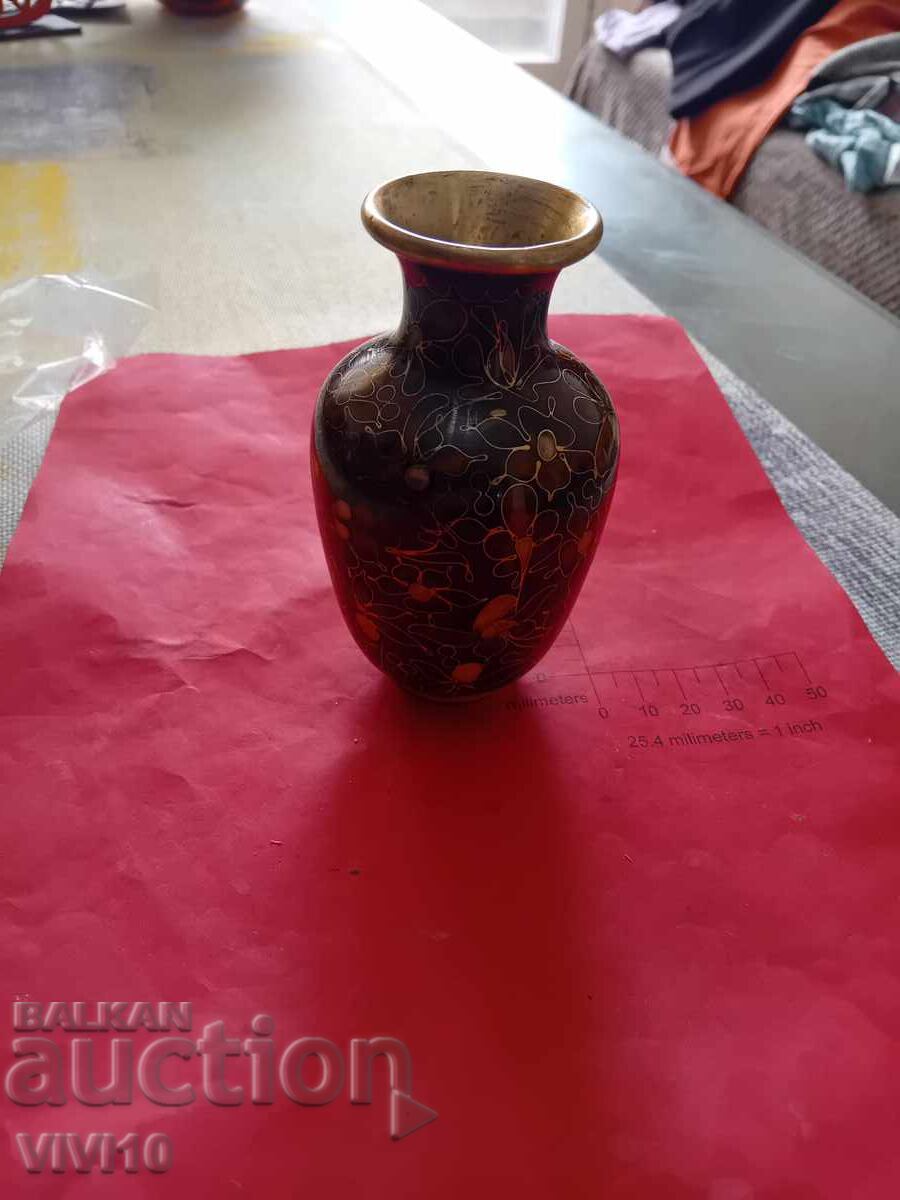 Antique enameled vase, cloisonné 10cm