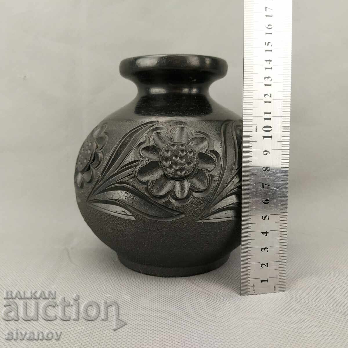 Стара румънска керамична ваза от черна глина #3281 - 6 Стара румънска керамична ваза от черна глина #3281 - 6