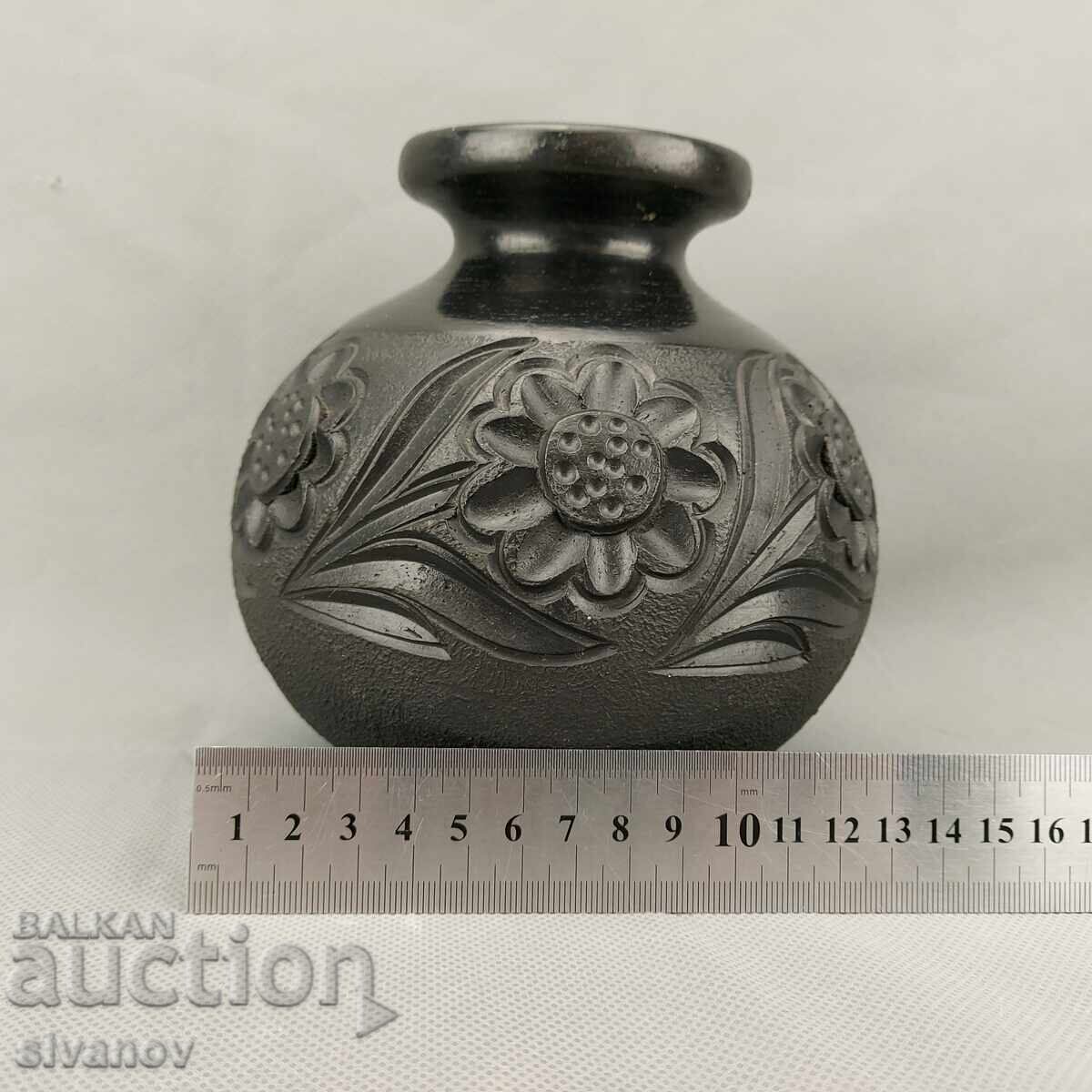 Стара румънска керамична ваза от черна глина #3281 - 7 Стара румънска керамична ваза от черна глина #3281 - 7