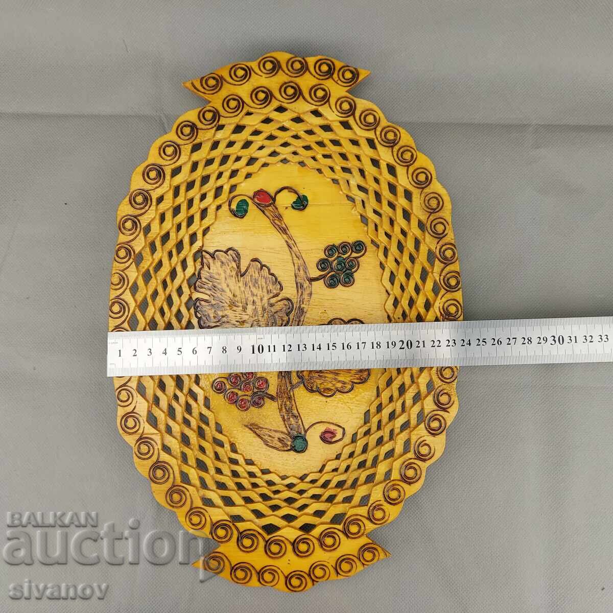 Παλιό όμορφο ξύλινο πιάτο, καλάθι φρούτων #3289 - 7