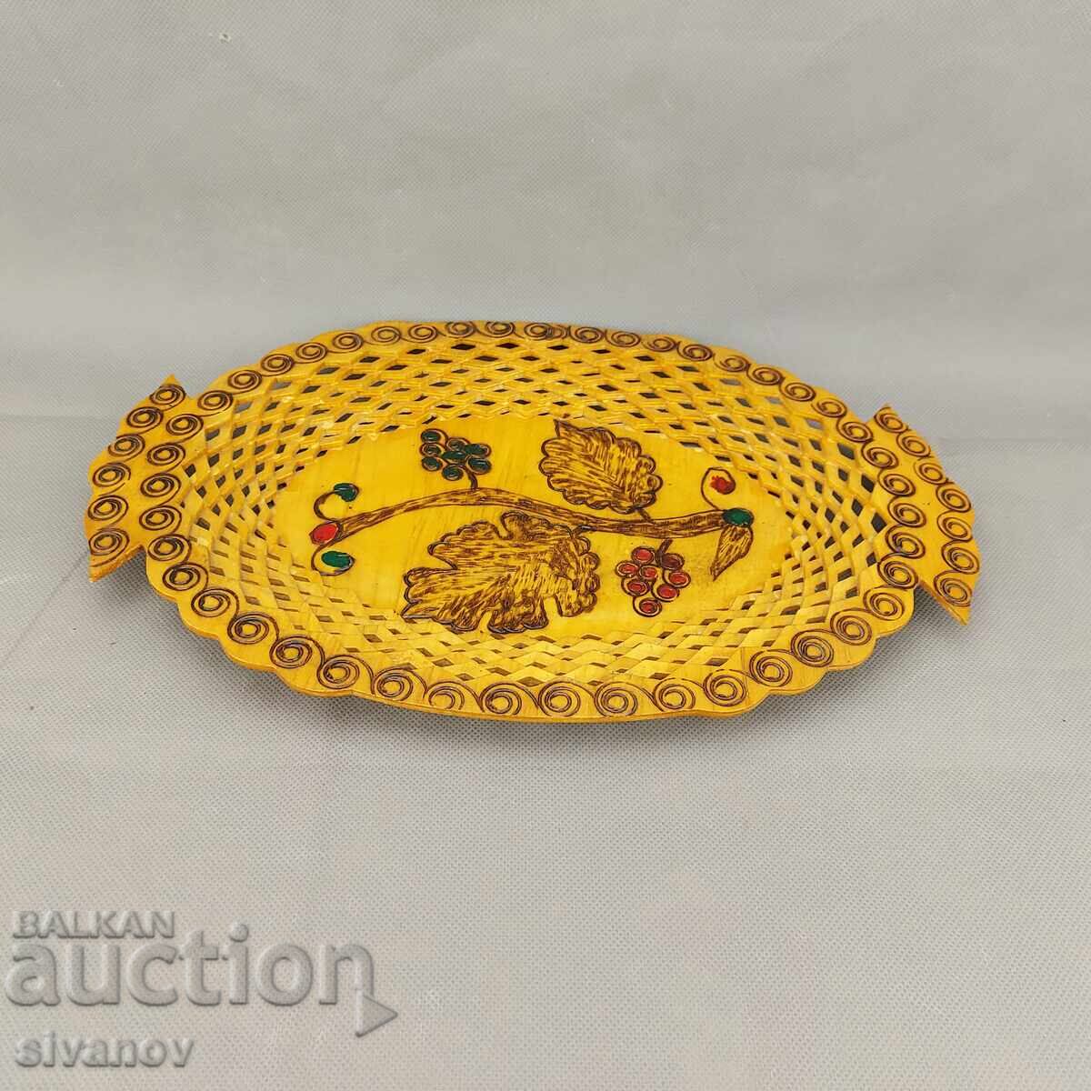 Παλιό όμορφο ξύλινο πιάτο, καλάθι φρούτων #3289