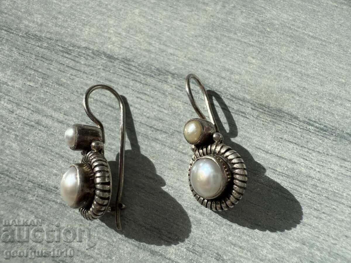 Auction Silver earrings with pearls No. 7539 Auction Silver earrings with pearls No. 7539