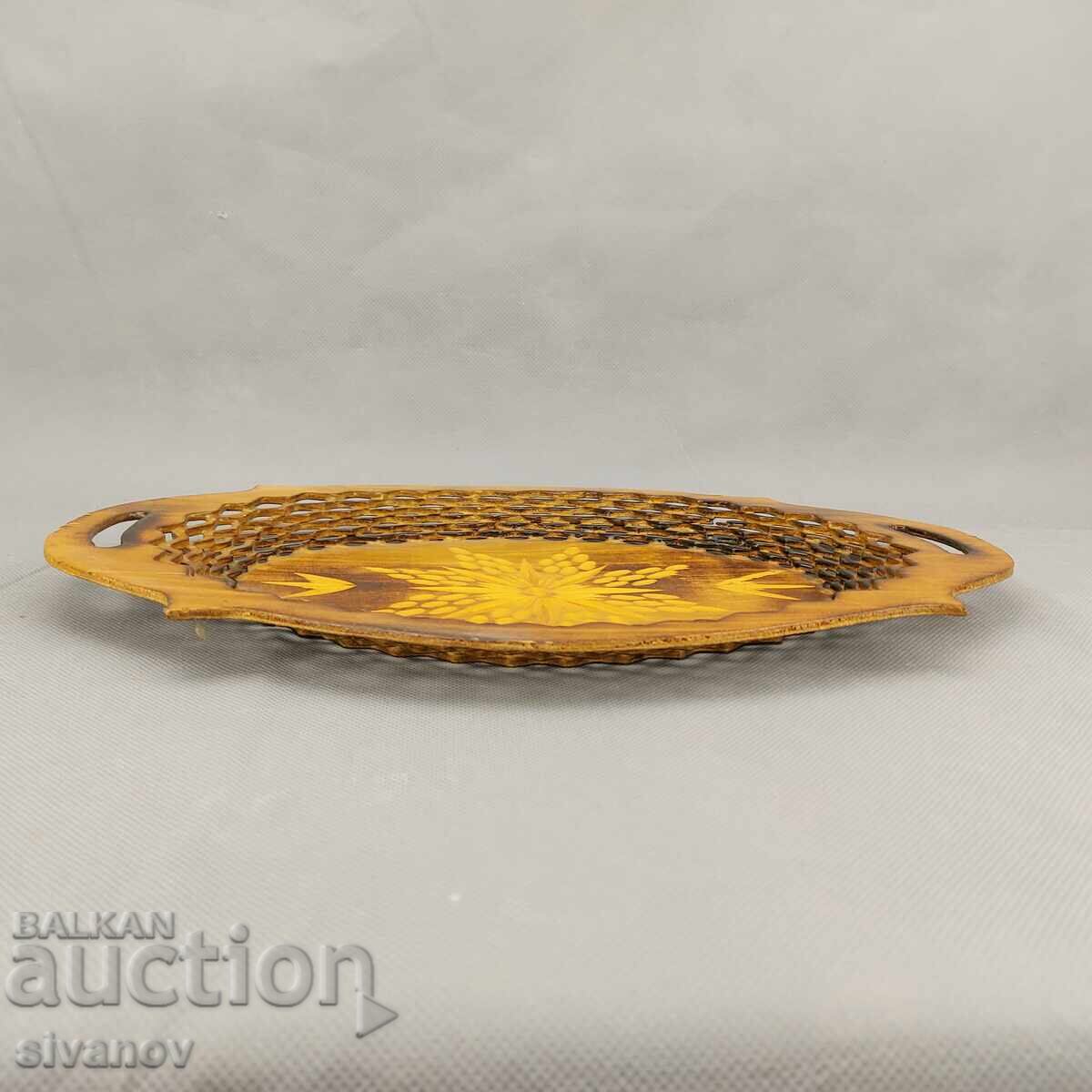 Παλιό όμορφο ξύλινο πιάτο, καλάθι, μπολ φρούτων #3290 με τιμή 14.99 BGN | € 7.66