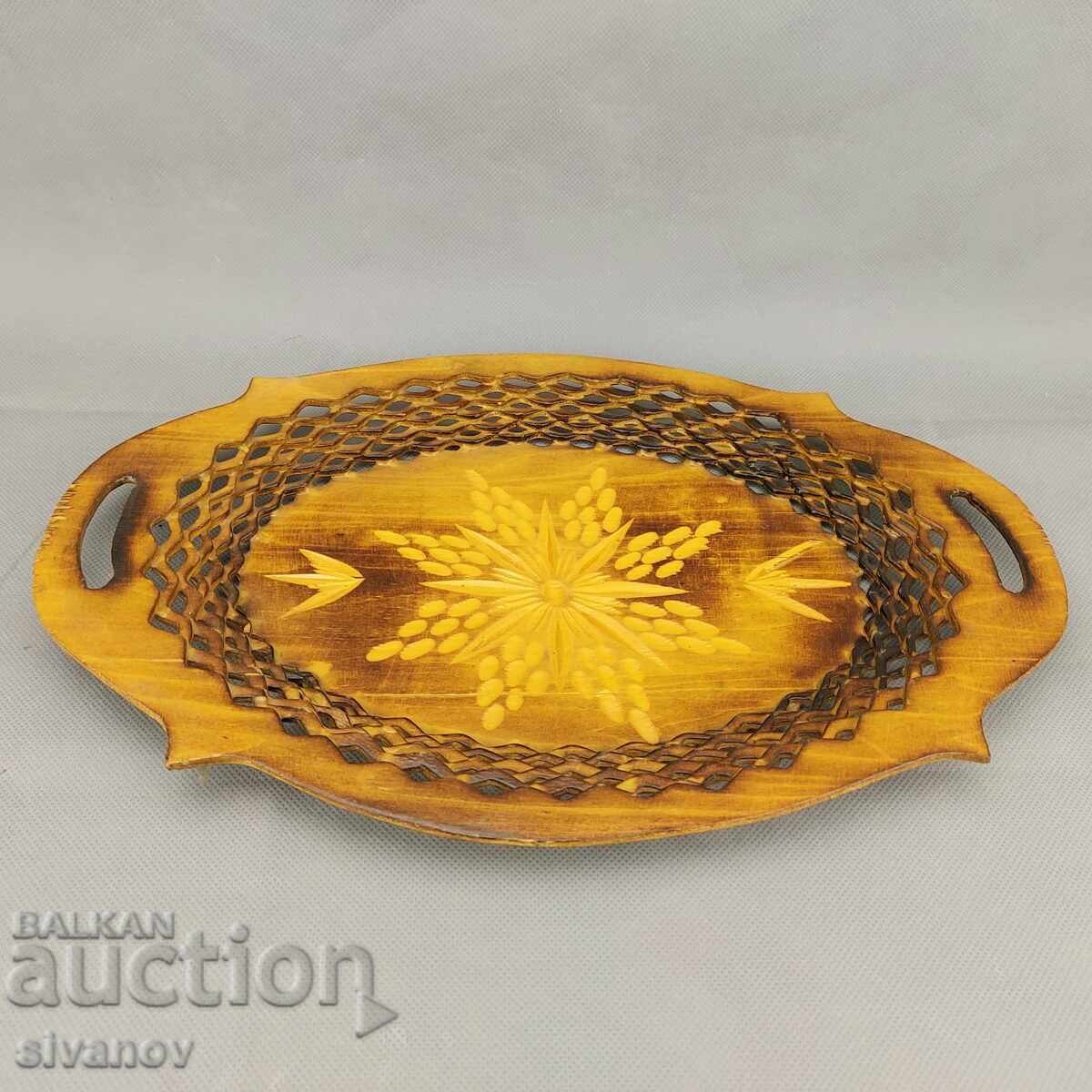 Δημοπρασία Παλιό όμορφο ξύλινο πιάτο, καλάθι, μπολ φρούτων #3290