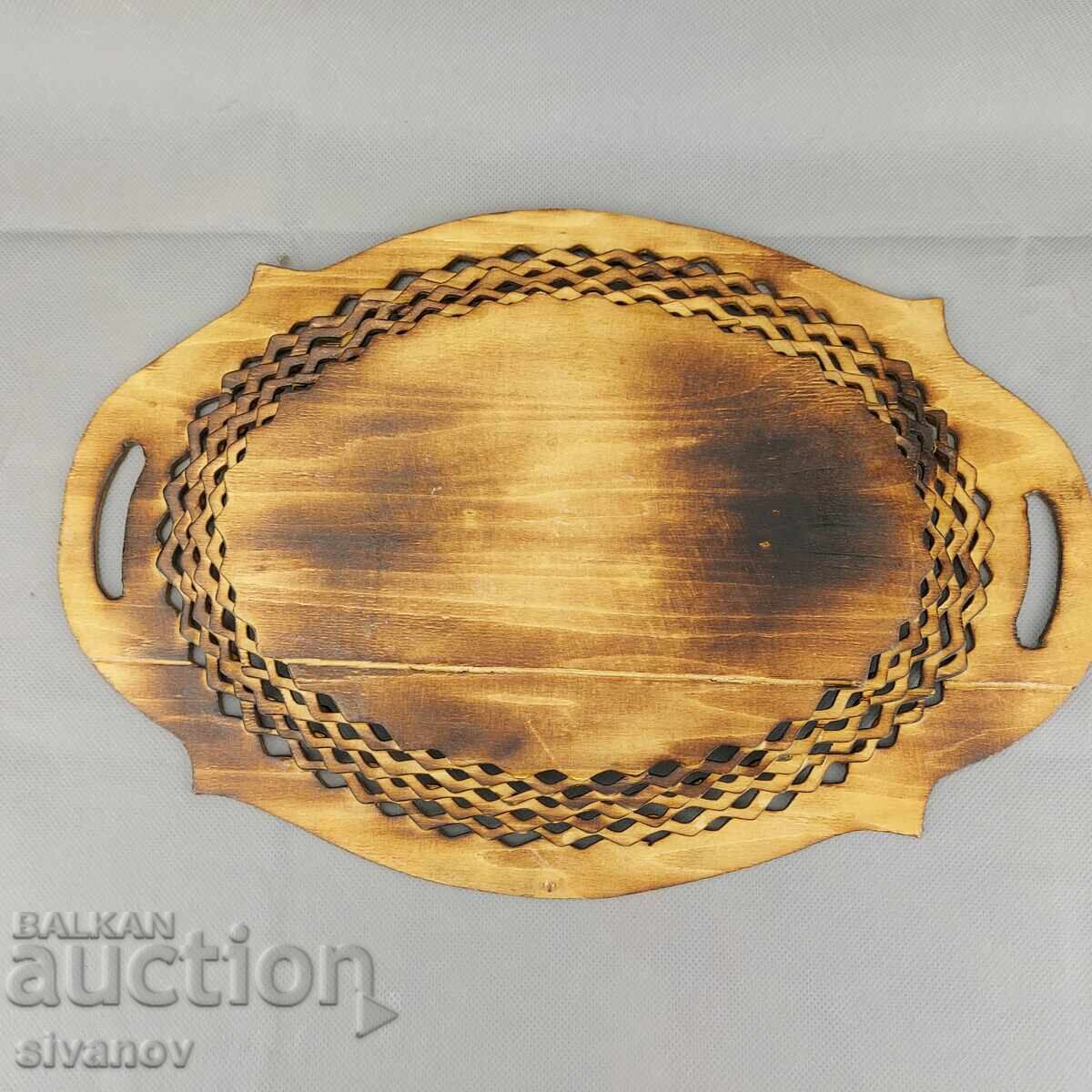 Παλιό όμορφο ξύλινο πιάτο, καλάθι, μπολ φρούτων #3290 - 5