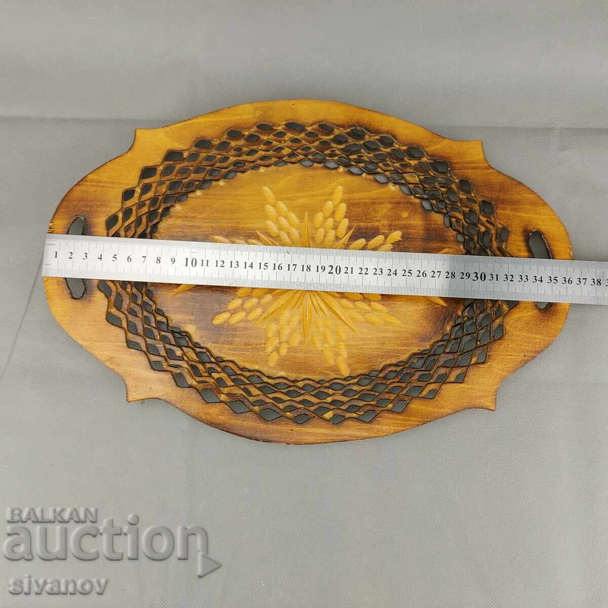 Παλιό όμορφο ξύλινο πιάτο, καλάθι, μπολ φρούτων #3290 - 6