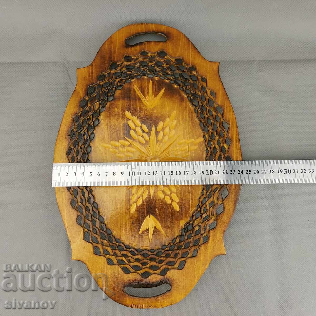 Παλιό όμορφο ξύλινο πιάτο, καλάθι, μπολ φρούτων #3290 - 7