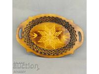 Old beautiful wooden plate, basket, fruit bowl #3290