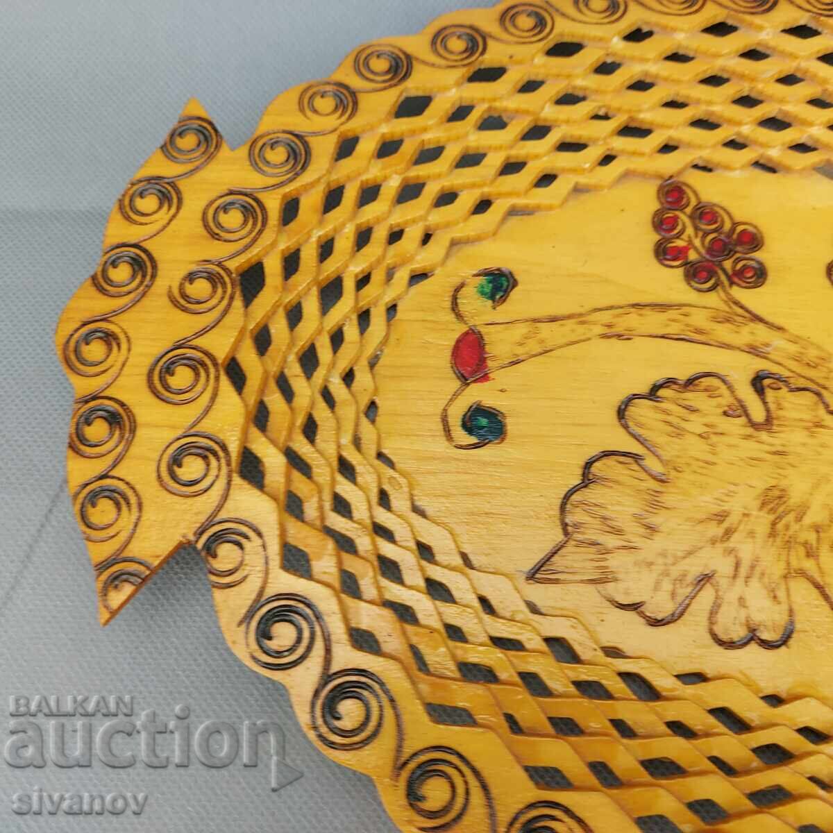 Доставка на Стара красива дървена чиния, панер, купа за плодове #3291