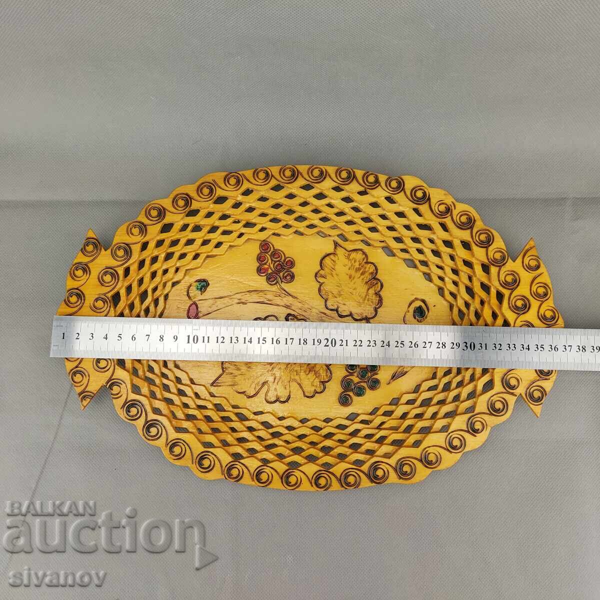 Стара красива дървена чиния, панер, купа за плодове #3291 - 6