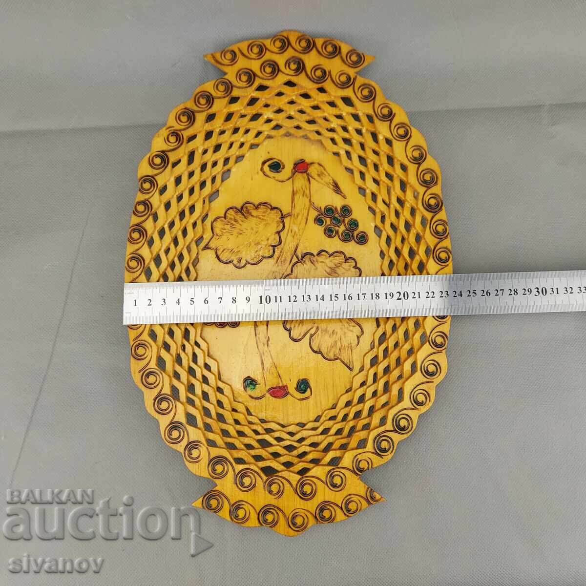 Стара красива дървена чиния, панер, купа за плодове #3291 - 7