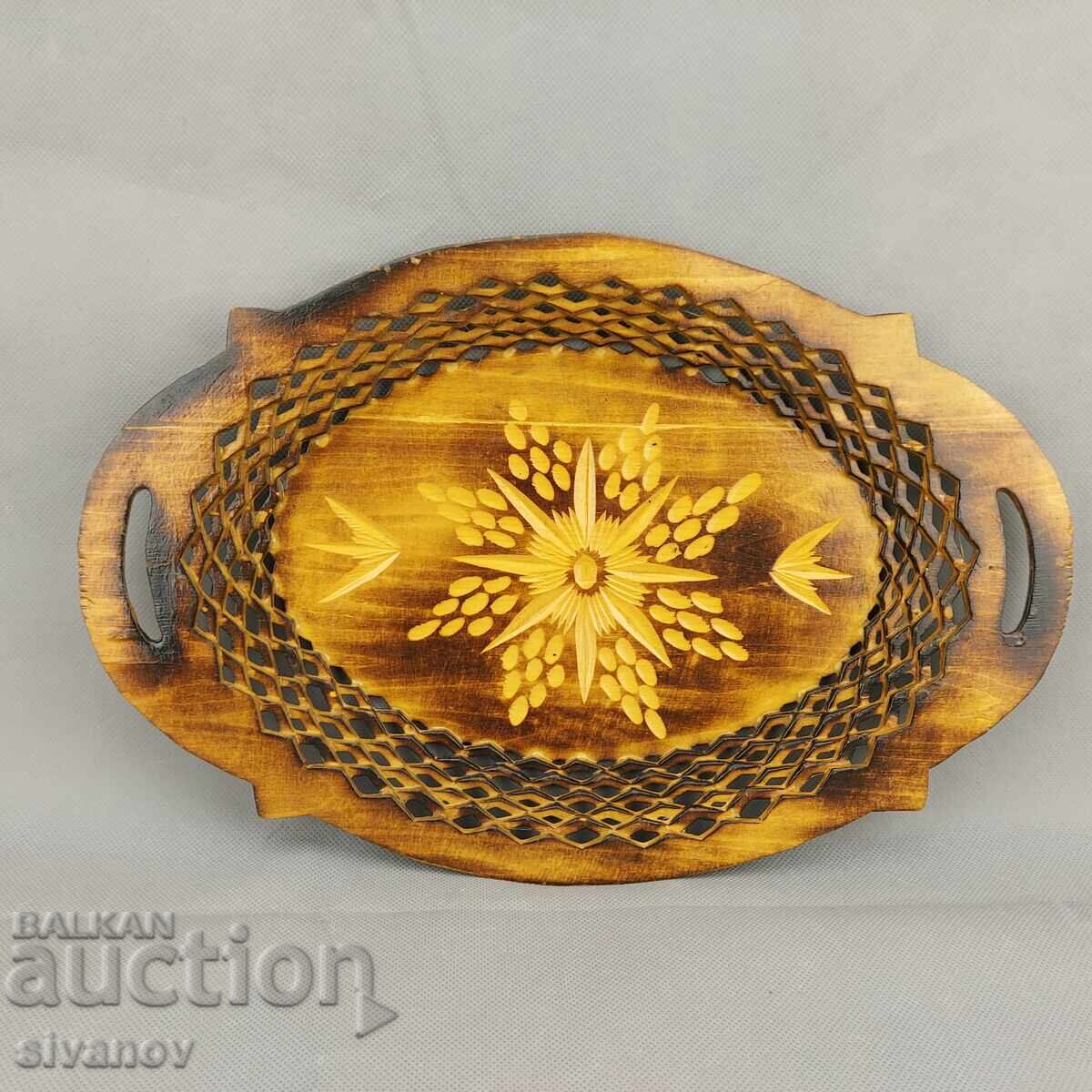 Стара красива дървена чиния, панер, купа за плодове #3292