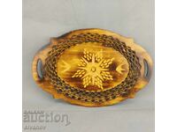 Old beautiful wooden plate, basket, fruit bowl #3292