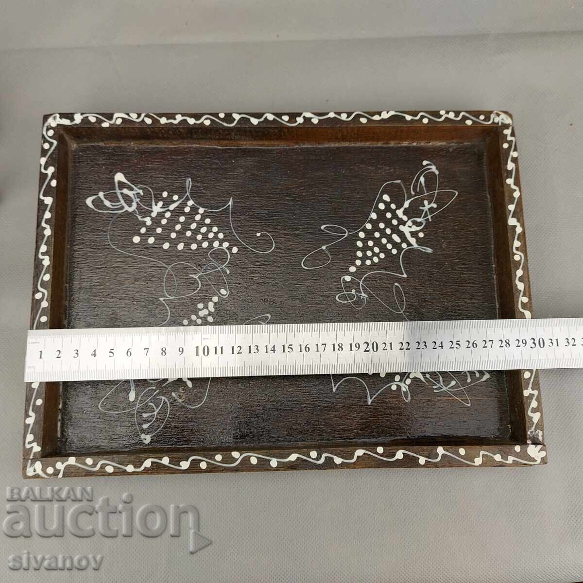 Παλαιό σκαλιστό ζωγραφιστό ξύλινο μπουκάλι με 6 ποτήρια #3293 - 6