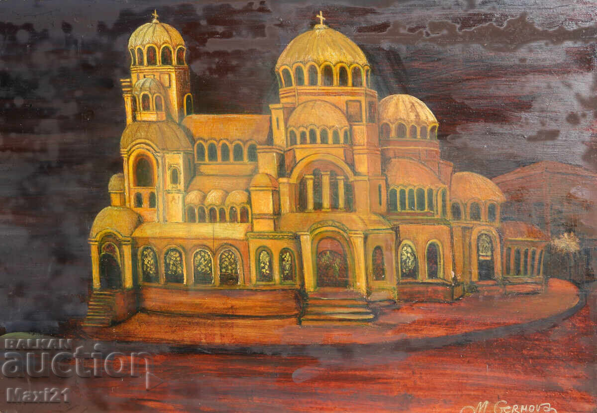 Oil painting of the "St. Alexander Nevsky" Cathedral, Sofia with price 220.00 BGN | € 112.48