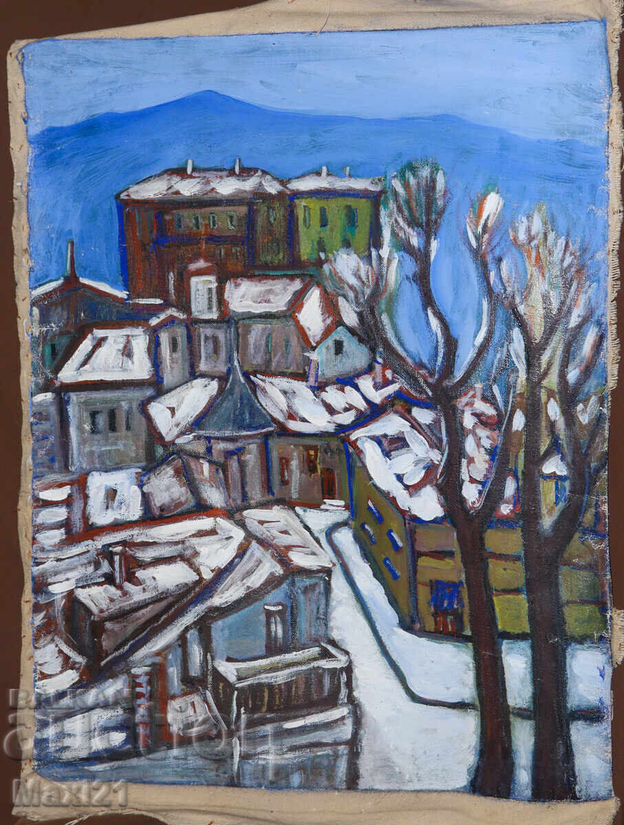 Pictură în ulei peisaj urban de iarnă cu preț 250.00 BGN | € 127.82