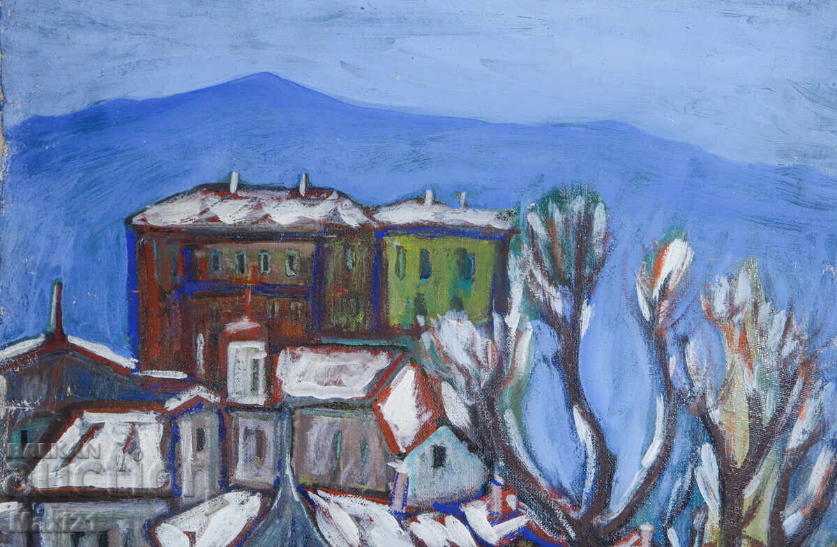 Livrarea Pictură în ulei peisaj urban de iarnă