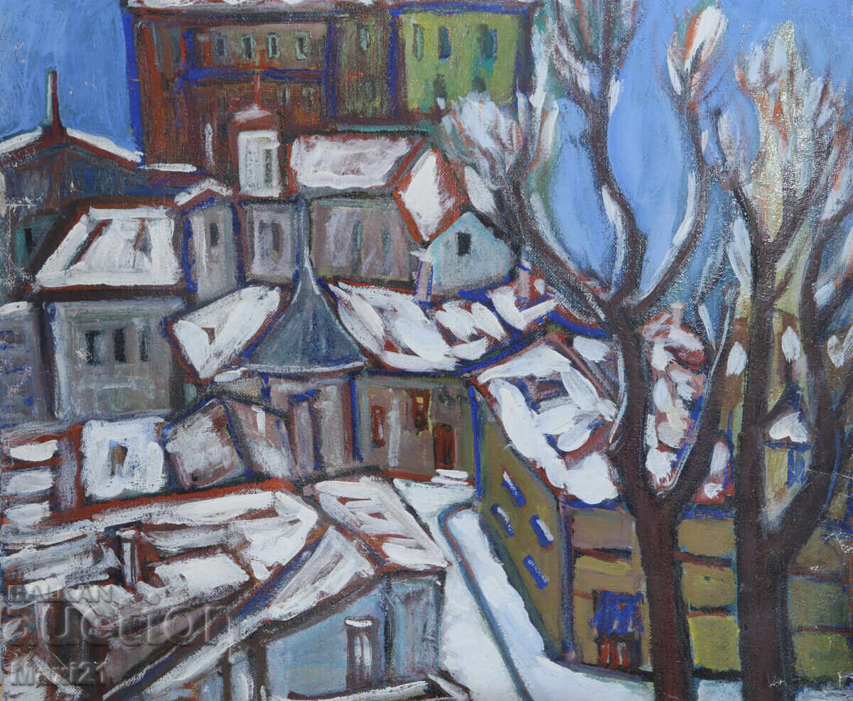 Pictură în ulei peisaj urban de iarnă - 5